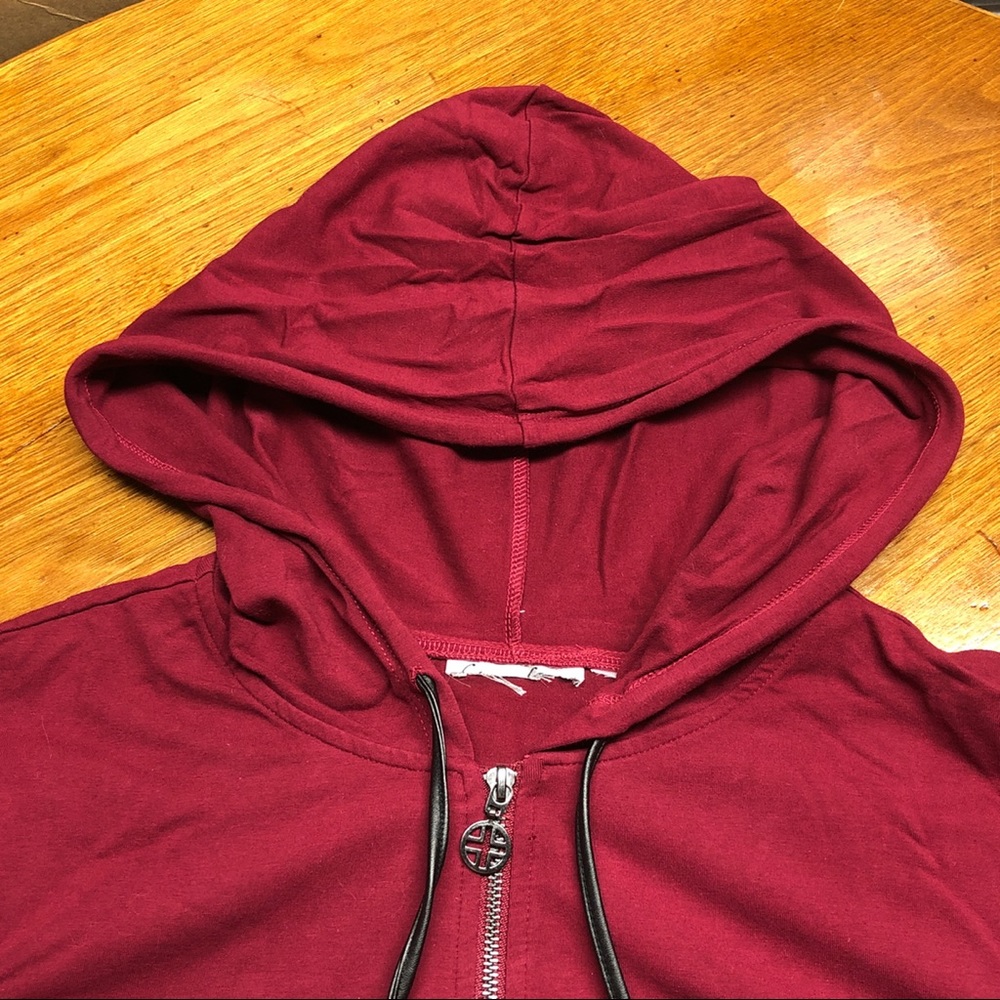 Linea Leisure by Louis Dell'Olio Zip Hoodie Faux Leather Sleeves, 2X Pomegranate - Picture 8 of 12